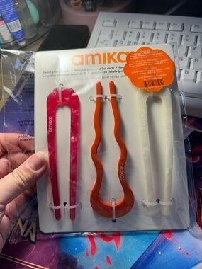amika Trio Decorative Hair Forks in Pink, Orange & Cream